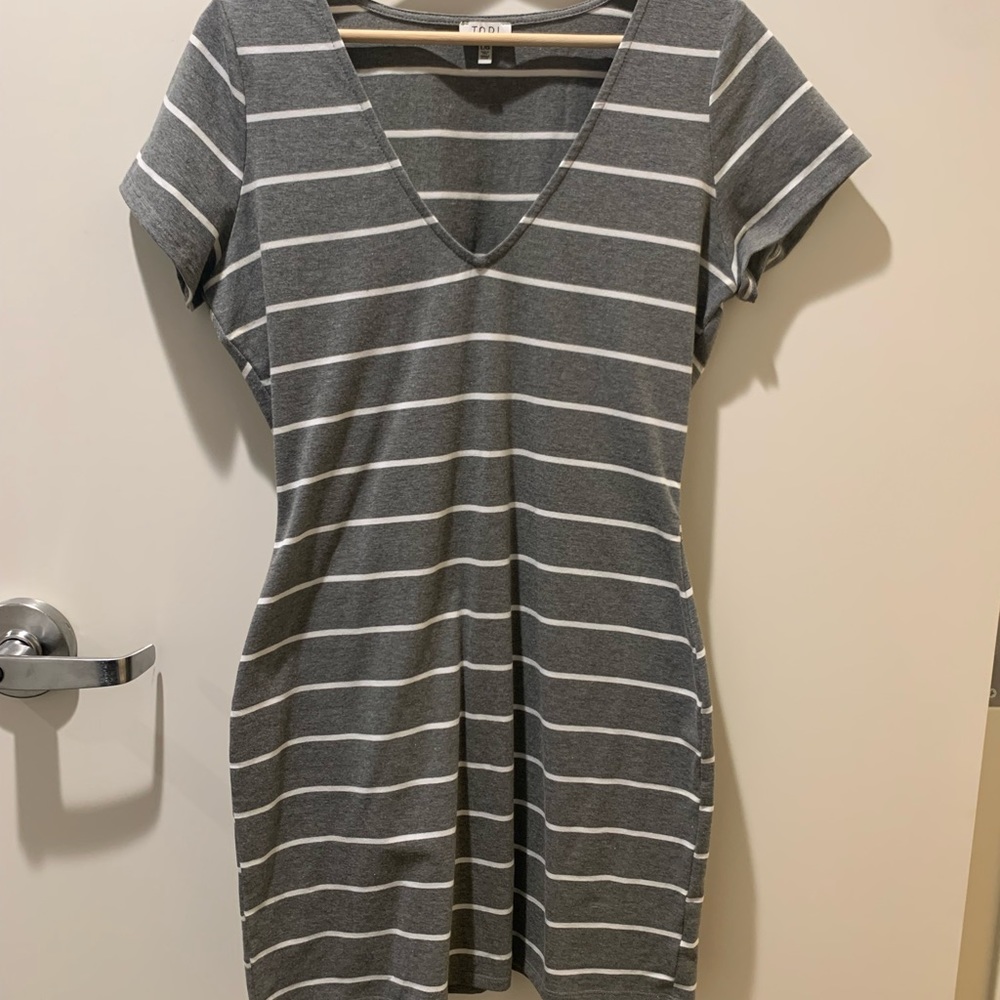 Gray Mini dress w/ White Stripes Size Large